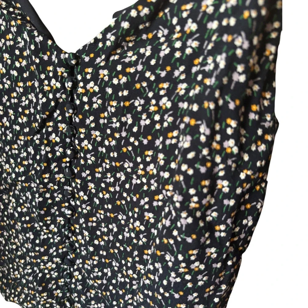 Madewell Cami Women Size 2 Black Floral Button-Front V-Neck Viscose Tank Top